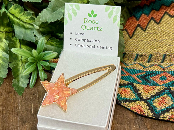 Silver Star Hairclip -Rose Quartz