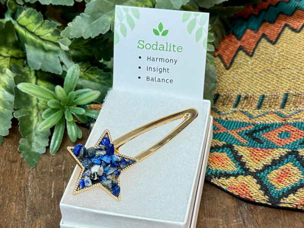 Silver Star Hairclip -Sodalite