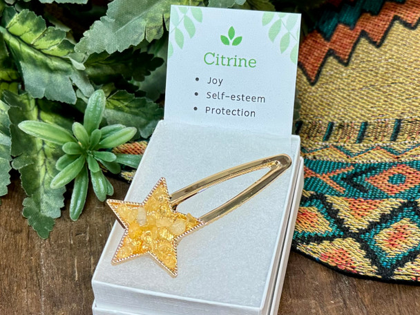 Silver Star Hairclip -Citrine