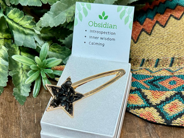 Silver Star Hairclip -Obsidian