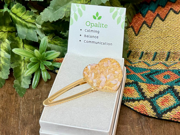 Gold Heart Hairclip -Opalite