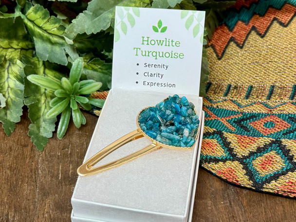 Gold Heart Hairclip -Howlite Turquoise