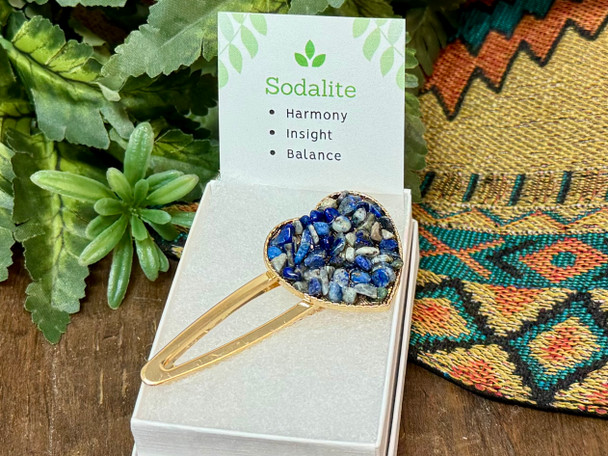 Gold Heart Hairclip -Sodalite