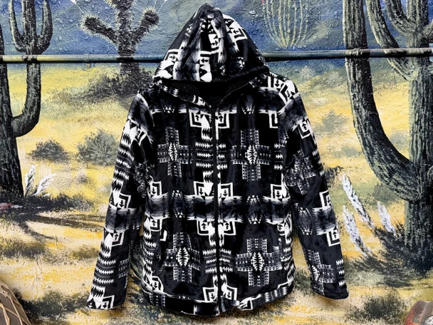 Native Inspired Sherpa Hoodie -Black
