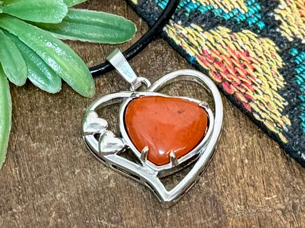 Double Heart Pedant -Red Jasper