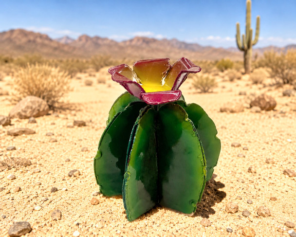 Handcrafted Metal Art Barrel Cactus