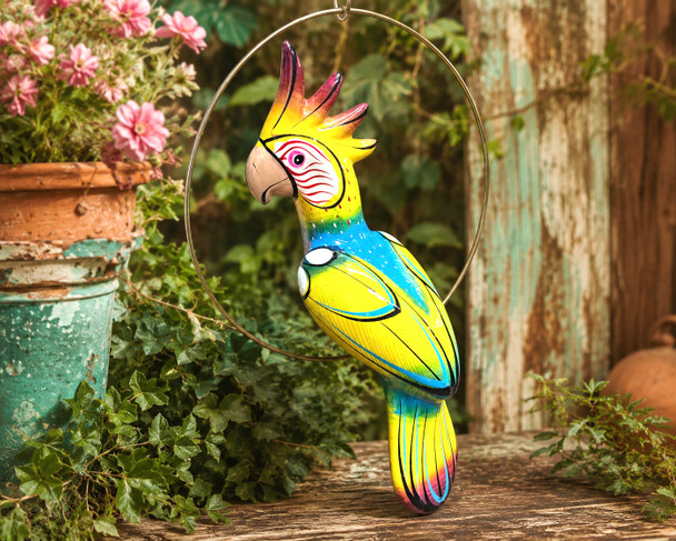 Hand painted hanging pottery bird