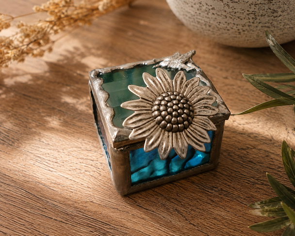 Stained Glass Fairy Ring Box -Sunflower