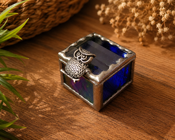 Stained Glass Fairy Ring Box -Owl