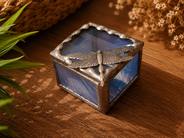 Stained Glass Fairy Ring Box -Dragonfly