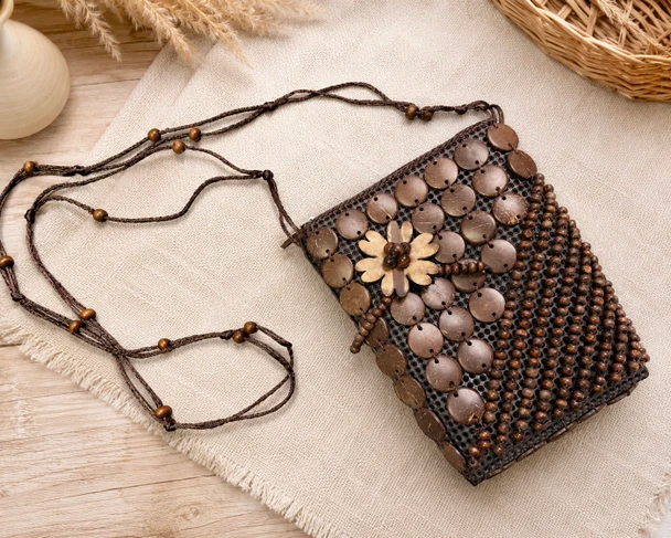 Boho Coconut Shell Beaded Purse