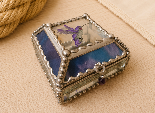 Stained-Glass Heirloom Jewelry Box -Hummingbird