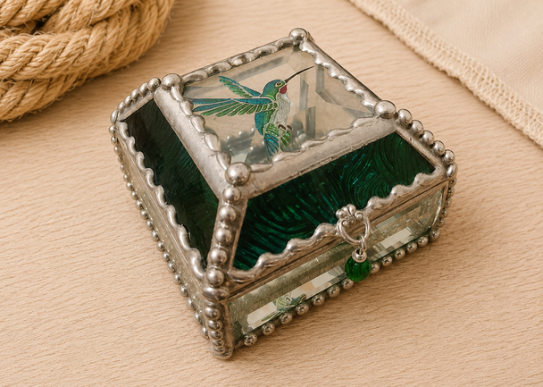 Stained-Glass Heirloom Jewelry Box -Hummingbird