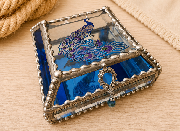 Stained-Glass Heirloom Jewelry Box -Peacock