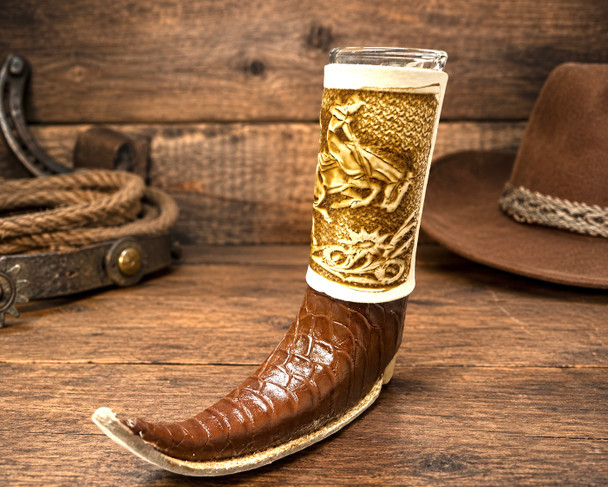 Mexican Leather Boot Shot Glass-Cowboy