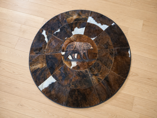 Round Western Painted Cow Hide Rug -Bear