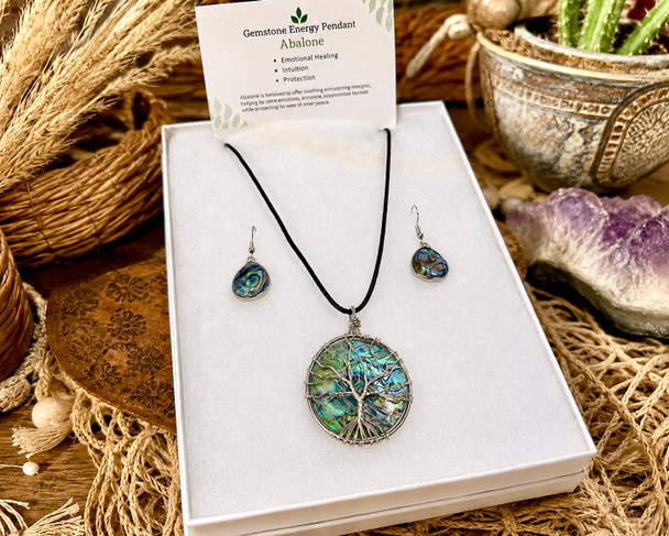 Abalone Pendant and Earring Set -Tree of Life