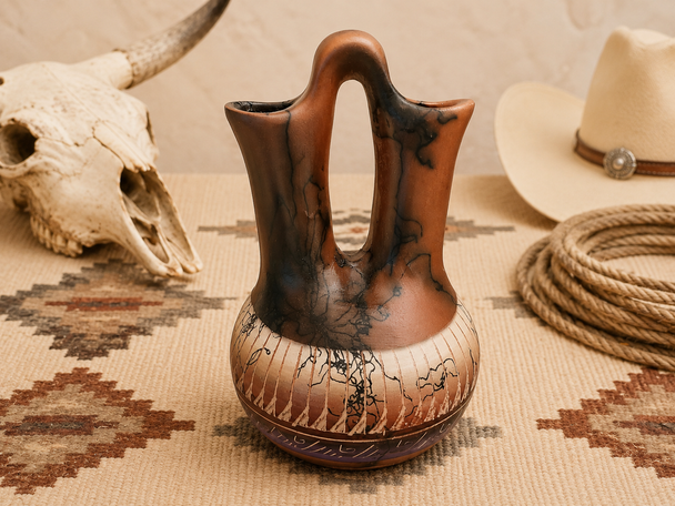 Navajo Horse Hair Wedding Vase -Red Clay