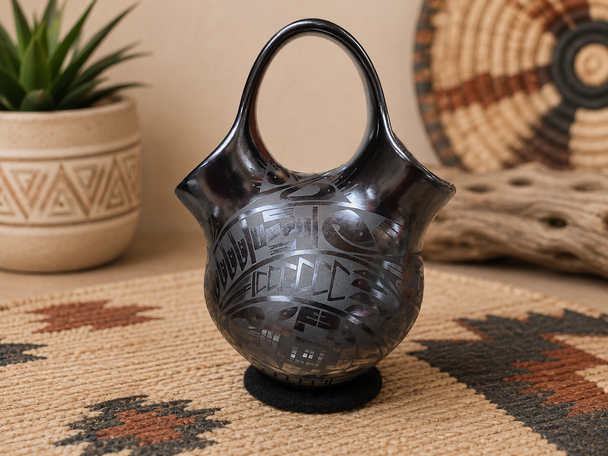Hand painted  Mata Ortiz wedding vase