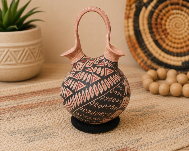 Hand painted  Mata Ortiz wedding vase