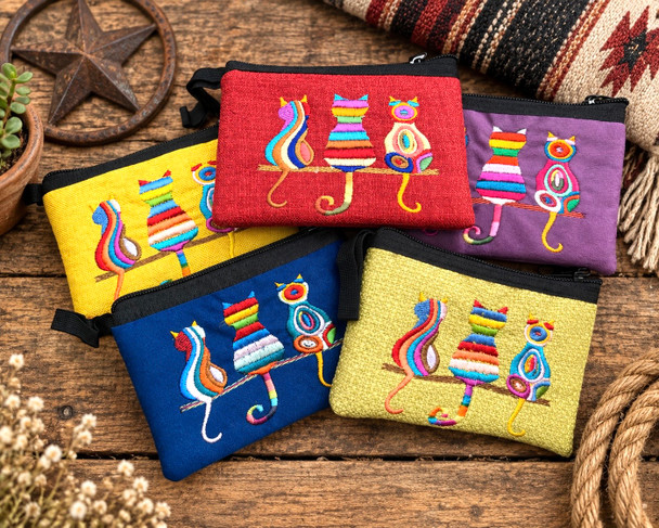 Handmade Embroidered Coin Bag -Cats