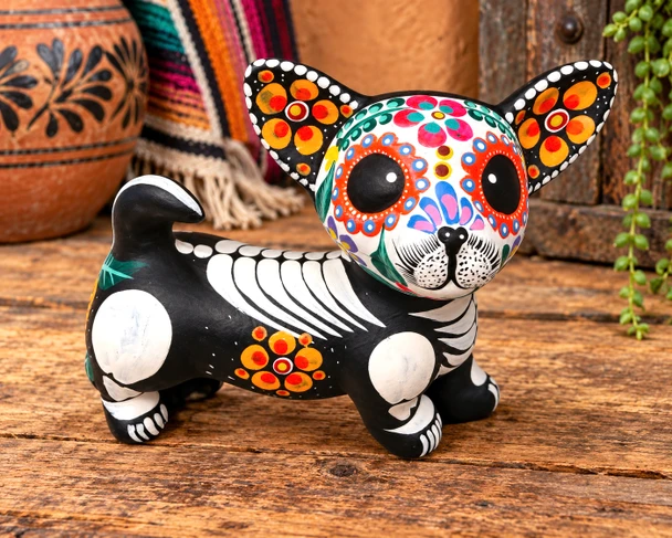 Clay Pottery Skelly Chihuuahua -Day of the Dead