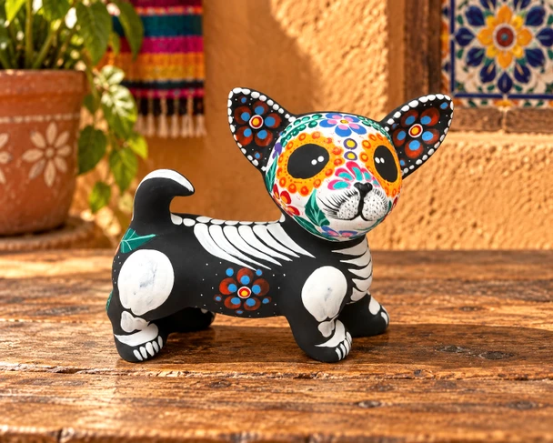 Pottery Skelly Chihuahua -Day of the Dead