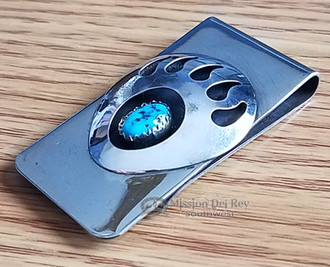 Navajo Turquoise Money Clip -Bear Paw (ij266) - Mission Del Rey