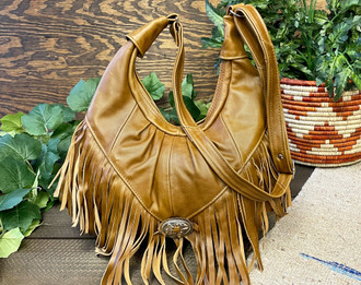 AD Tapestry and Leather Fringe Purse with a Crossbody Strap - Salt