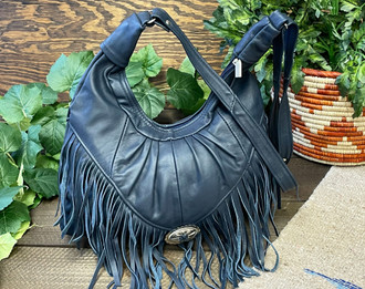 AD Tapestry and Leather Fringe Purse with a Crossbody Strap - Salt