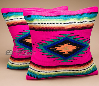 Pair Southwest Wool Pillow Cover 18x18 -Papago Style - Mission Del Rey  Southwest