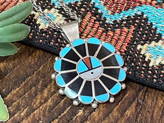 Zuni Sun Face Pendant Necklace 20