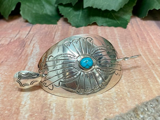Vintage Southwest Hair Clip Large Barrette‎ Silver Tone Native Tribal Cowgirl Sterling Silver Hand Stamped Navajo Barrette Hair Clips Set  main image 4
