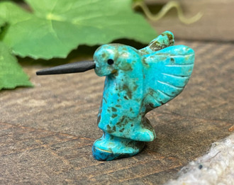 Zuni Indian Alabaster and Turquoise Hummingbird Fetish by Justin Red Elk!