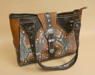 Western Faux Leather Purse -Brown Snake Skin - Mission Del Rey Southwest