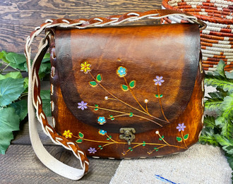 Painted Turquoise Tooled Leather and Cowhide Large Jewelry Case