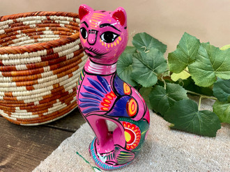 Mexican Clay Painted Pottery -Cat (174bc59) - Mission Del Rey
