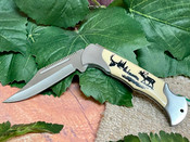 Etched Deer Folding Knife