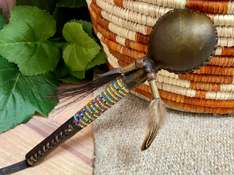 Native American Rawhide Beaded Rattle 8