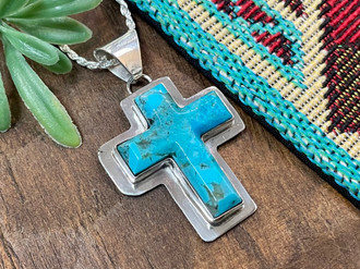 Pueblo Indian Turquoise Cross Pendant -Navajo (187pd2081t)