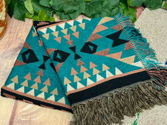 Native Natural Throw Native Style Cotton Throw Blanket 50x60 -Lakota Turquoise (1oaccent11b)