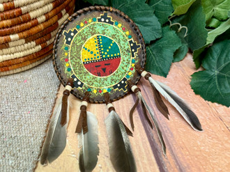 値下げ！ビンテージNAVAJO INDIAN MANDELLA SHIELD Navajo Native American Rawhide War Shield 20