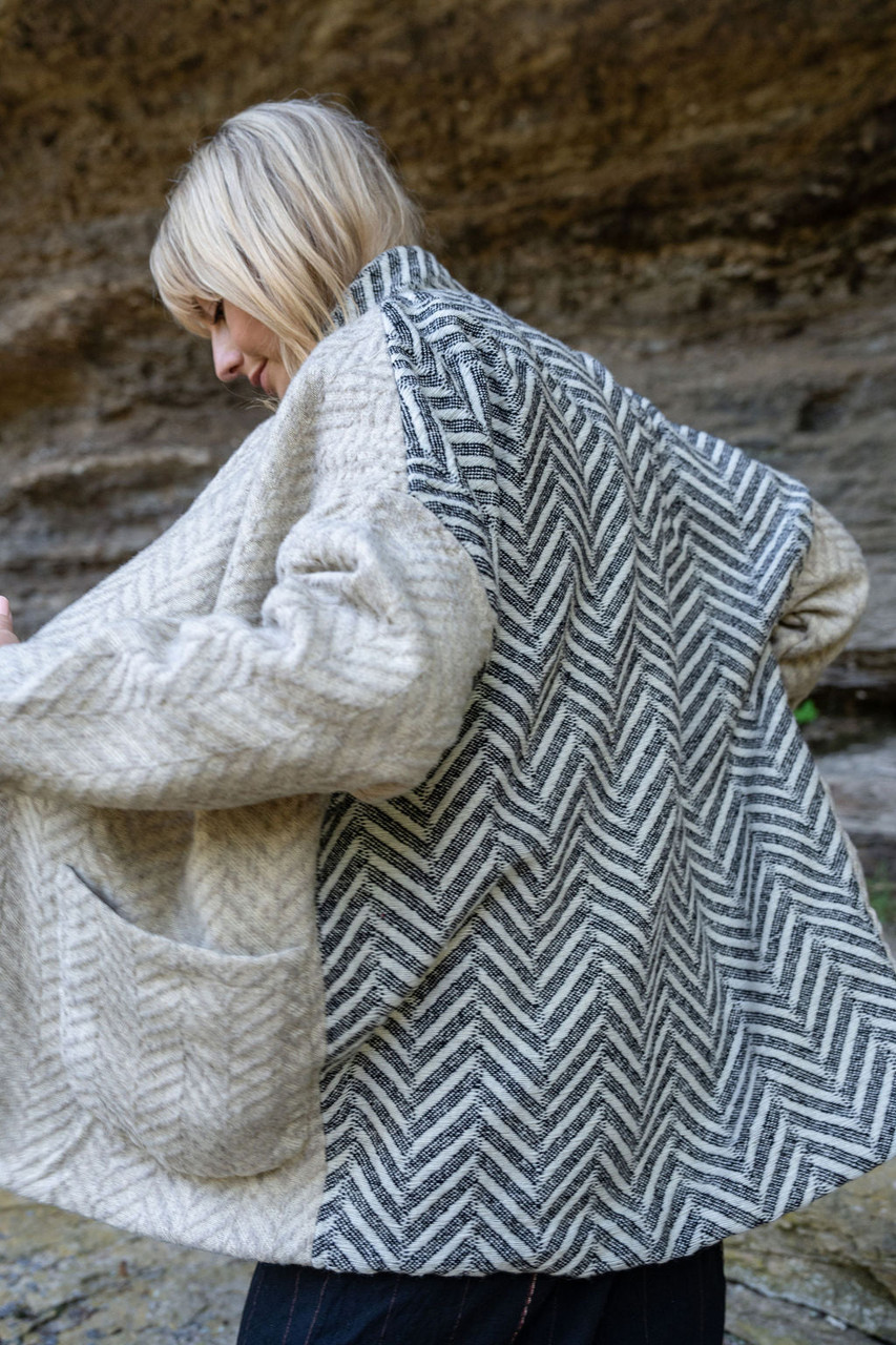 Portuguese Wool Pieper Coat in Neutral Mix-Match Herringbone - Pre-Order  9/15