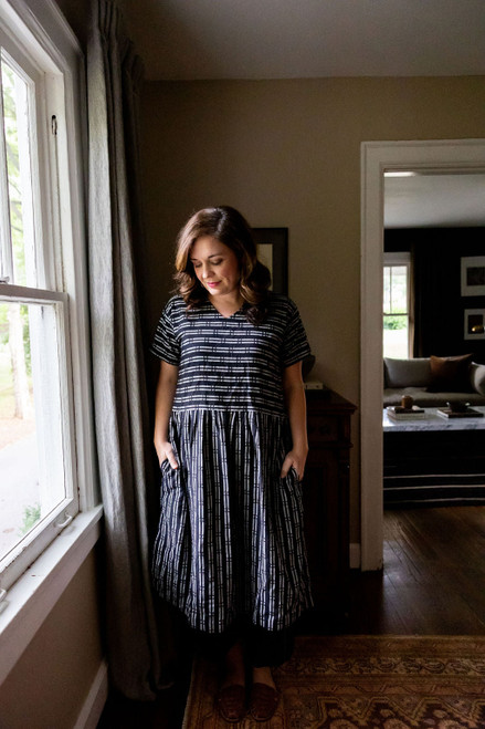 Eloise Handwoven Cotton Dress in Black and White - Pre-Order 10/30