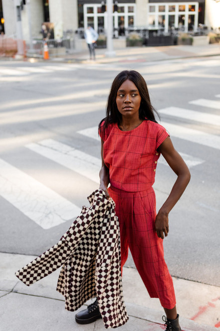 Handwoven Cotton Katie Crop Set in Red Plaid - Pre-Order 6/30