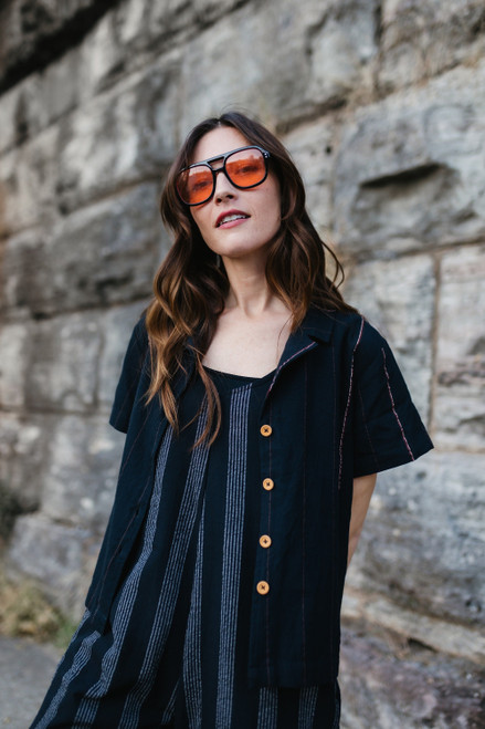 Handwoven Cotton Button-Up in Black - Pre-Order 6/30