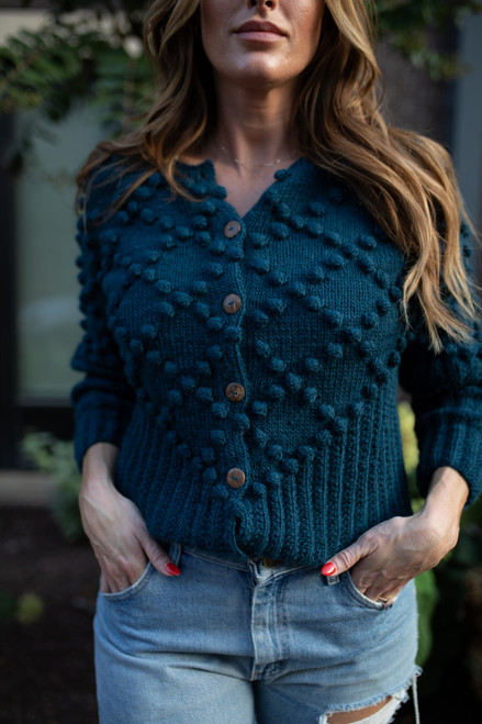 Hand Knit Nepali Wool Jill Sweater in Midnight Blue