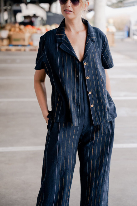 Handwoven Cotton Button-Up in Navy - Pre-Order 6/30