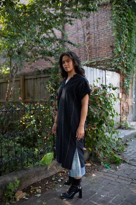 Paula Handwoven Cotton Tunic Dress in Black - Pre-Order 10/30