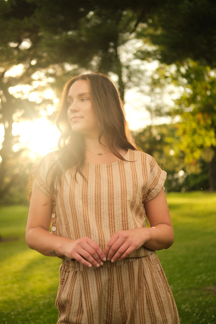 Katie Handwoven Cotton Crop Set in Mustard and Cream Stripe - Pre-Order 10/30